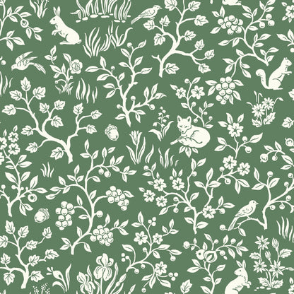 York Wallcoverings Magnolia Home Vol. II Fox and Hare Forest Green Wallpaper   Greens   - ME1573
