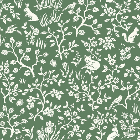 York Wallcoverings Magnolia Home Vol. II Fox and Hare Forest Green Wallpaper   Greens   - ME1573