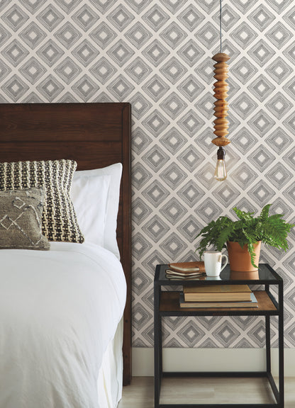 York Wallcoverings York Wallcoverings Magnolia Home Vol. II Diamond Sketch Black & White Wallpaper   Black & White   - ME1579