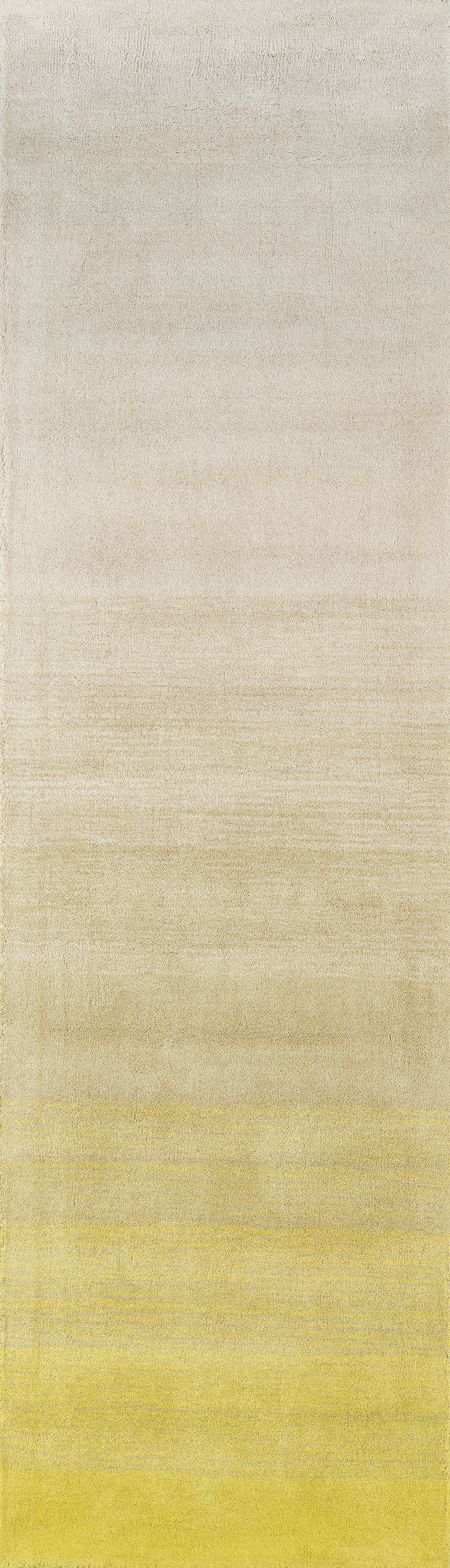 Ivory to pale yellow gradient rug with a soft textured weave; rectangular modern area rug.