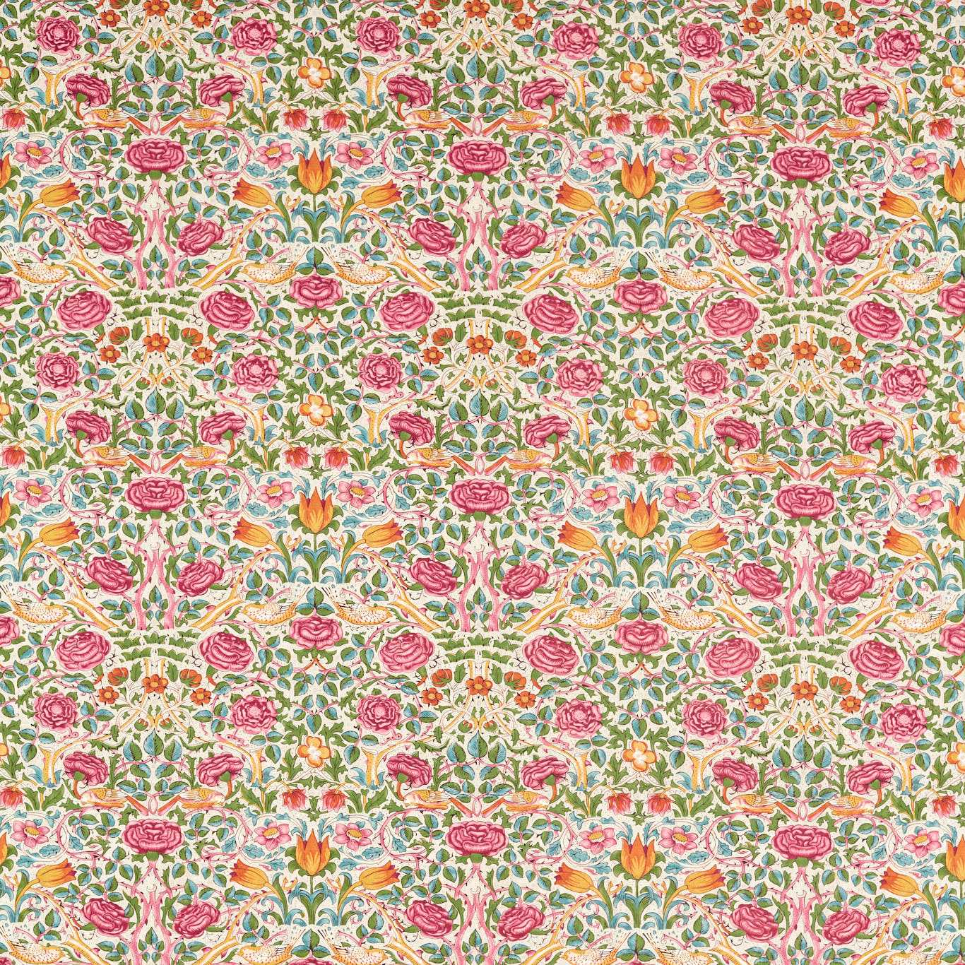 MORRIS & CO Rose Fabric Classic Floral Boughs Green,Rose   - MEWF227023