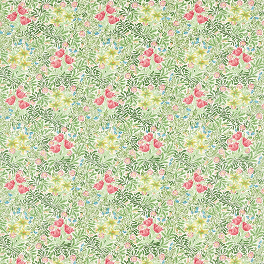 MORRIS & CO Bower Fabric Contemporary, Floral Boughs Green,Rose   - MEWF227027