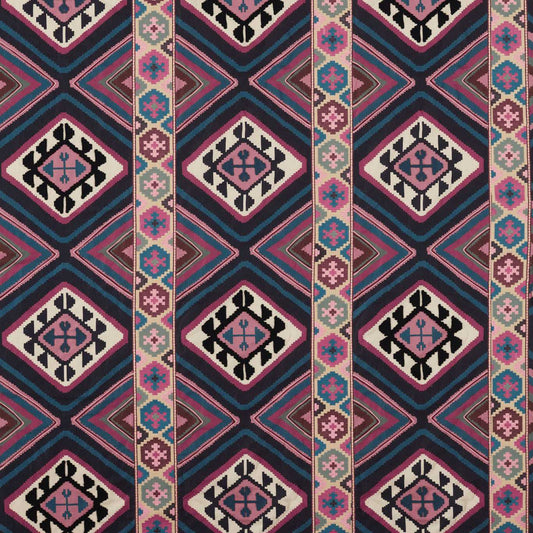 MORRIS & CO Dorothys Kilim Fabric Geometric Barbed Berry,Indigo   - MEWF237306
