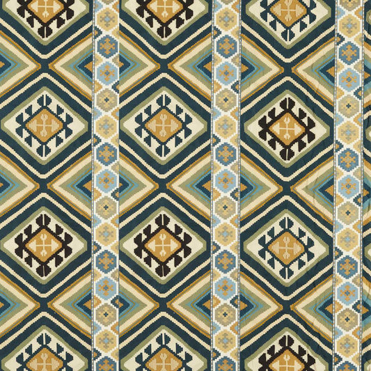 MORRIS & CO Dorothys Kilim Fabric Geometric Sunflower,Tump Green   - MEWF237307