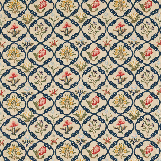 MORRIS & CO Mays Coverlet Fabric Classic Floral Indigo,Rose   - MEWF237308