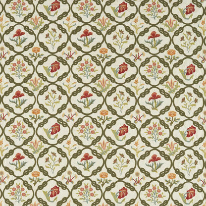 Morris and Co Mays Coverlet fabric Twining Vine, embroidered linen blend fabric with detailed vine pattern, designer fabric for curtains, drapery, shades, and pillows, ideal for cottage, farmhouse, and classic interiors.
