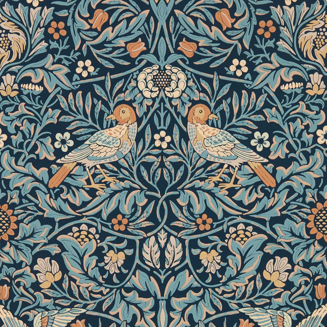 MORRIS & CO Bird Wallpaper Birds Webbs Blue  Surflex-Printed Wallpaper - MEWW217193
