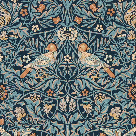 MORRIS & CO Bird Wallpaper Birds Webbs Blue  Surflex-Printed Wallpaper - MEWW217193