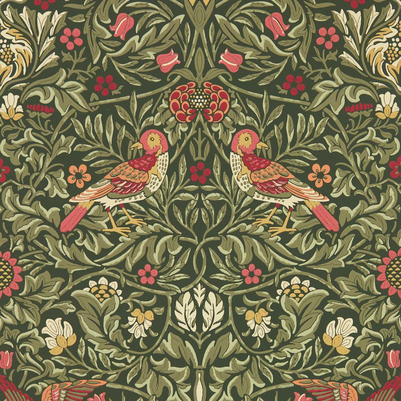 MORRIS & CO Bird Wallpaper Birds Wooded Dell  Surflex-Printed Wallpaper - MEWW217194