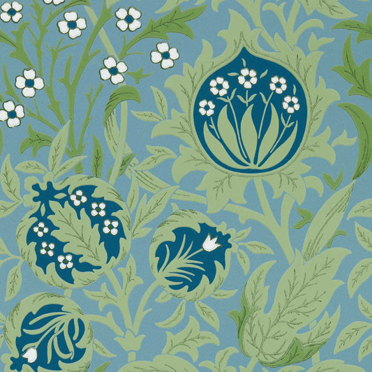 MORRIS & CO Elmcote Wallpaper Classic Floral Dearle Blue  Surflex-Printed Wallpaper - MEWW217200