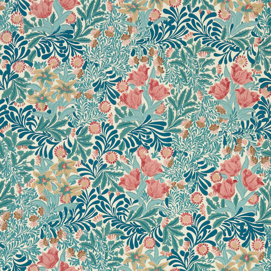 MORRIS & CO Bower Wallpaper Contemporary, Floral Indigo,Barbed Berry  Surface- Printed Wallpaper - MEWW217203