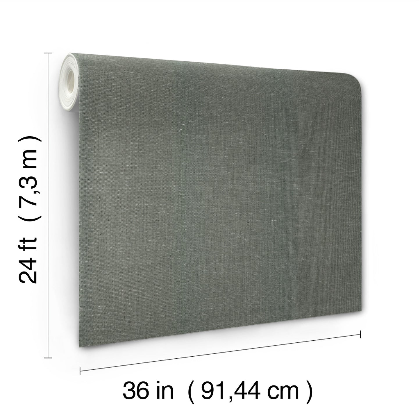 Emerald green crosshatch wallpaper roll with white backing, 36 in wide by 24 ft long.