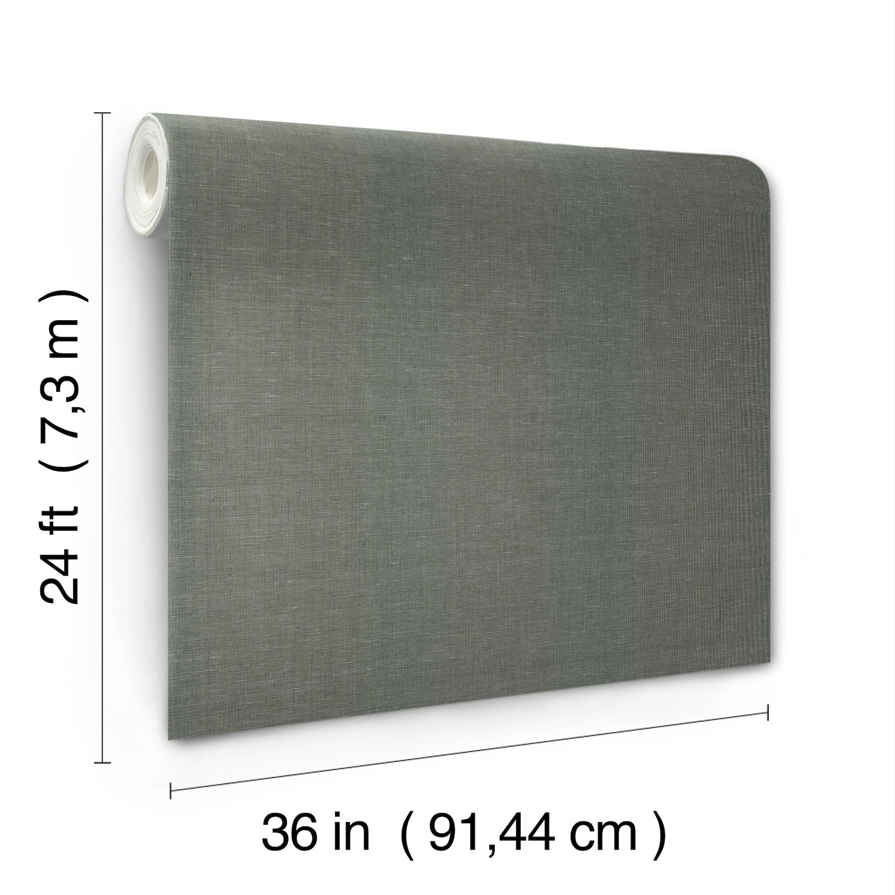 Emerald green crosshatch wallpaper roll with white backing, 36 in wide by 24 ft long.