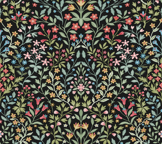 York Wallcoverings Magnolia Home 4 Garden Black and Multicolor Terrace Wallpaper Modern Botanical Blacks   - MF4721