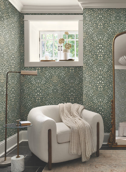 York Wallcoverings Magnolia Home 4 Garden Terrace Olive Wallpaper Modern Botanical Greens   - MF4722