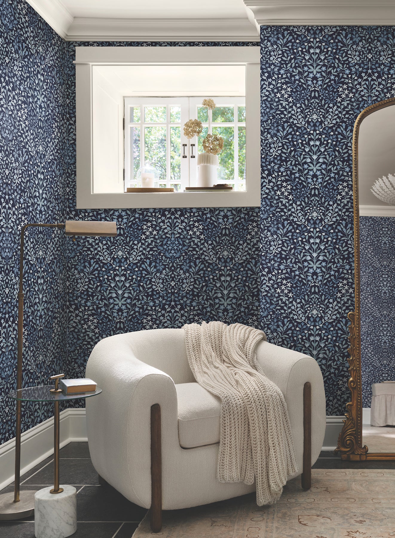 York Wallcoverings Magnolia Home 4 Garden Blue Terrace Wallpaper Modern Botanical Blues   - MF4723