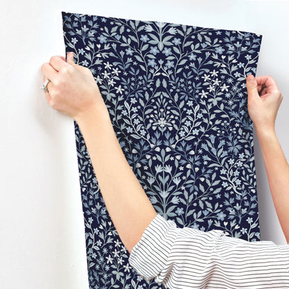 York Wallcoverings Magnolia Home 4 Garden Blue Terrace Wallpaper Modern Botanical Blues   - MF4723