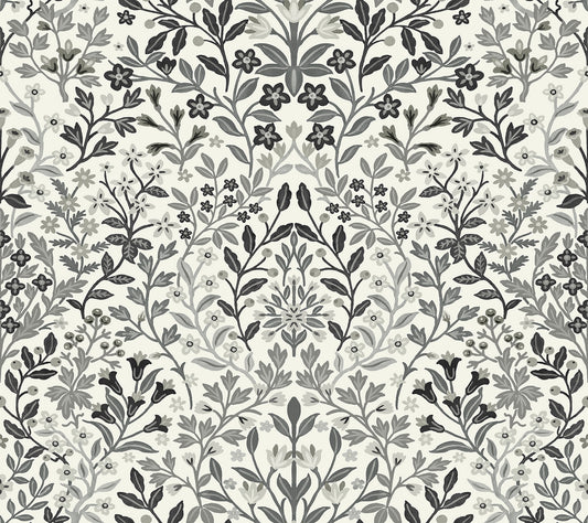 York Wallcoverings Magnolia Home 4 Garden White and Black Terrace Wallpaper Modern Botanical Blacks   - MF4724