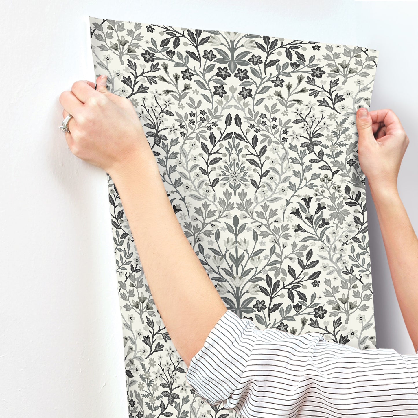 York Wallcoverings Magnolia Home 4 Garden White and Black Terrace Wallpaper Modern Botanical Blacks   - MF4724