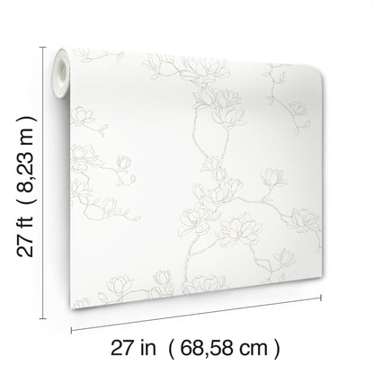 York Wallcoverings Magnolia Home 4 Magnolia Branches Botanical Farmhouse White, Offwhite   - MF4732