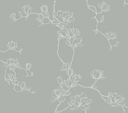 York Wallcoverings Magnolia Home 4 Magnolia Branches Botanical Farmhouse Blue   - MF4734