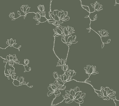 York Wallcoverings Magnolia Home 4 Magnolia Branches Botanical Farmhouse Green   - MF4735