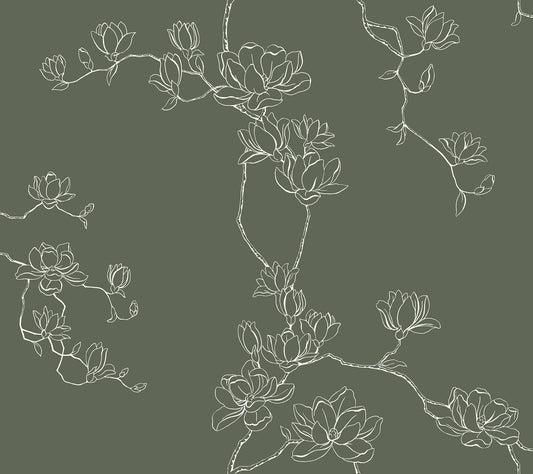 York Wallcoverings Magnolia Home 4 Magnolia Pine Branches Wallpaper Farmhouse Botanical Greens   - MF4735