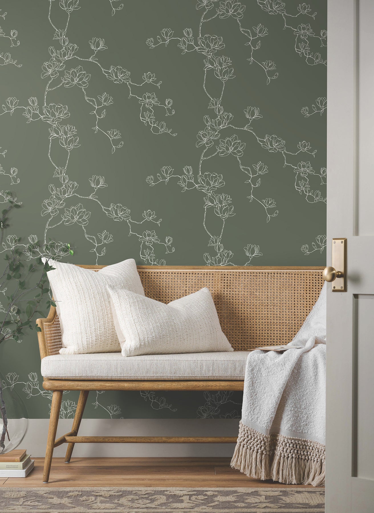 York Wallcoverings Magnolia Home 4 Magnolia Branches Botanical Farmhouse Green   - MF4735