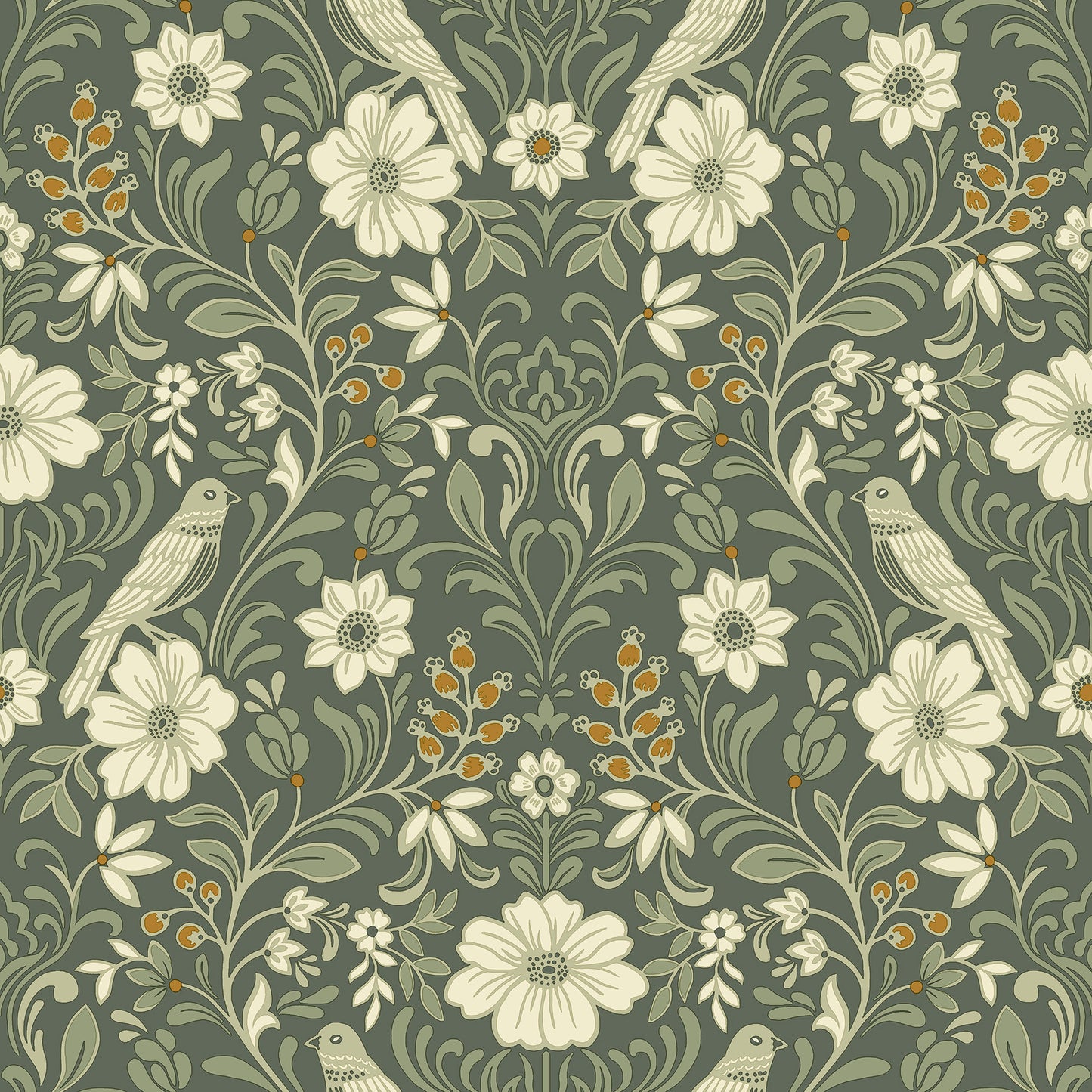 York Wallcoverings Magnolia Home 4 Colette Olive Wallpaper Modern Botanical Greens   - MF4741