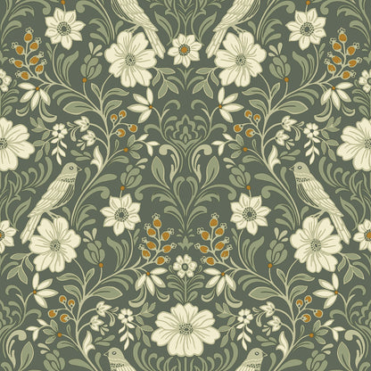 York Wallcoverings Magnolia Home 4 Colette Olive Wallpaper Modern Botanical Greens   - MF4741
