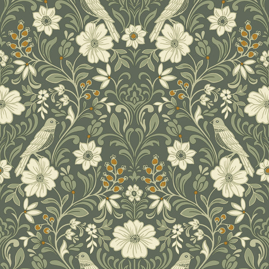 York Wallcoverings Magnolia Home 4 Colette Olive Wallpaper Modern Botanical Greens   - MF4741