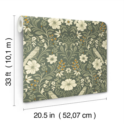 York Wallcoverings Magnolia Home 4 Colette Olive Wallpaper Modern Botanical Greens   - MF4741