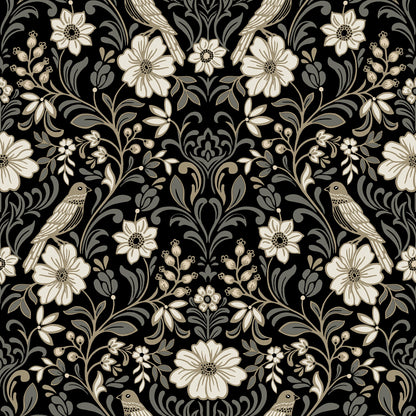 York Wallcoverings Magnolia Home 4 Colette Black Wallpaper Modern Botanical Blacks   - MF4742