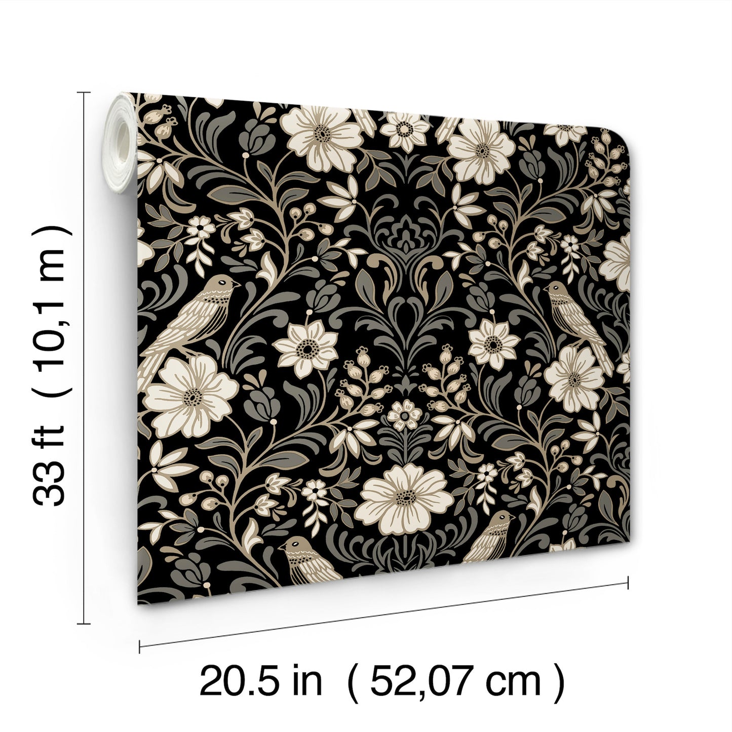 York Wallcoverings Magnolia Home 4 Colette Black Wallpaper Modern Botanical Blacks   - MF4742
