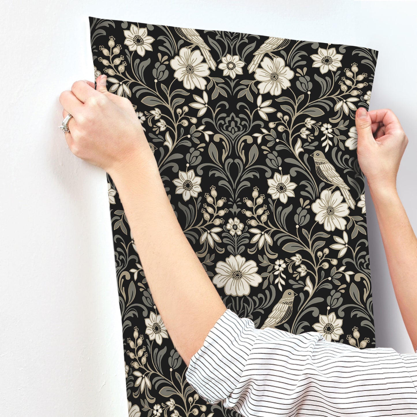 York Wallcoverings Magnolia Home 4 Colette Black Wallpaper Modern Botanical Blacks   - MF4742
