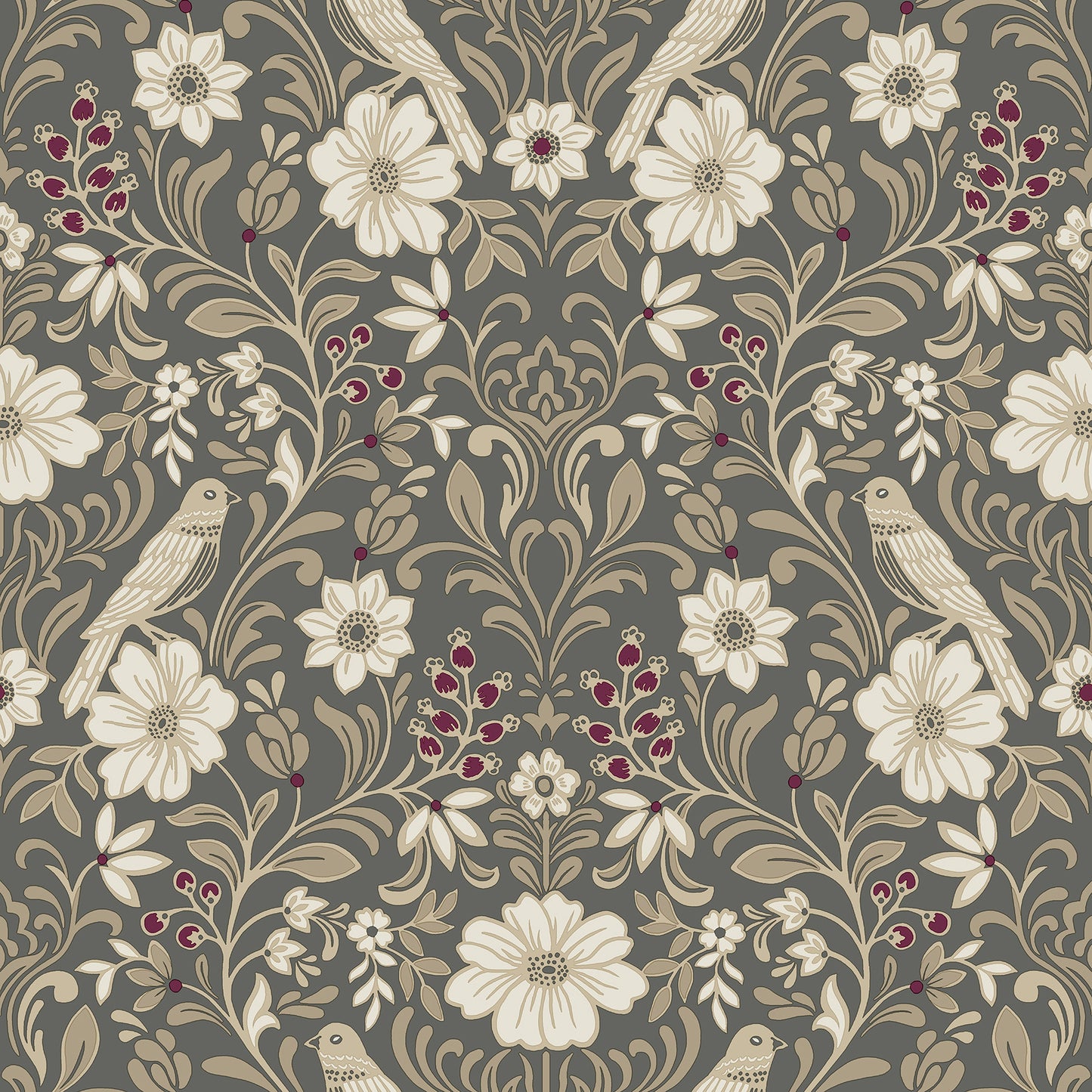 York Wallcoverings Magnolia Home 4 Colette Charcoal Wallpaper Modern Botanical Greys   - MF4743