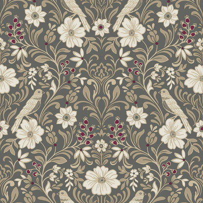 York Wallcoverings Magnolia Home 4 Colette Charcoal Wallpaper Modern Botanical Greys   - MF4743