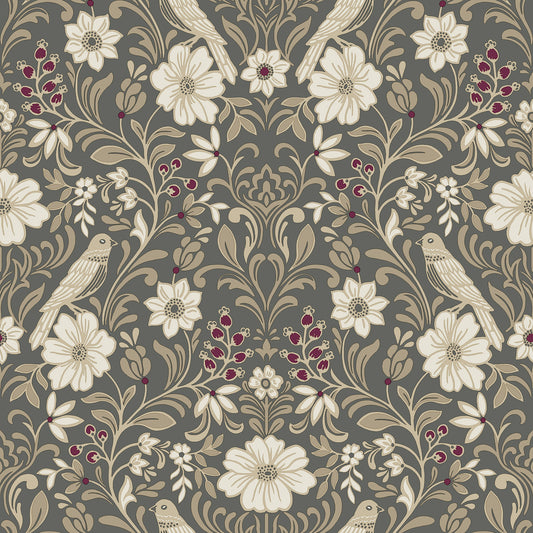 York Wallcoverings Magnolia Home 4 Colette Charcoal Wallpaper Modern Botanical Greys   - MF4743