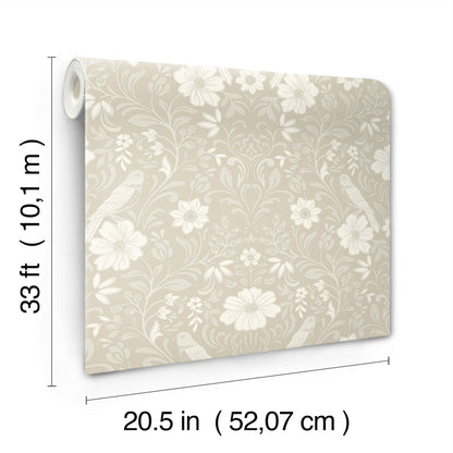 York Wallcoverings Magnolia Home 4 Colette Linen Wallpaper Modern Botanical Beiges   - MF4744