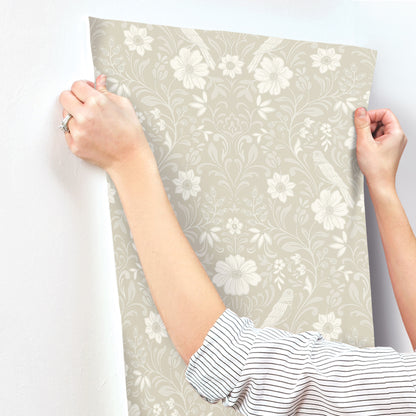 York Wallcoverings Magnolia Home 4 Colette Linen Wallpaper Modern Botanical Beiges   - MF4744