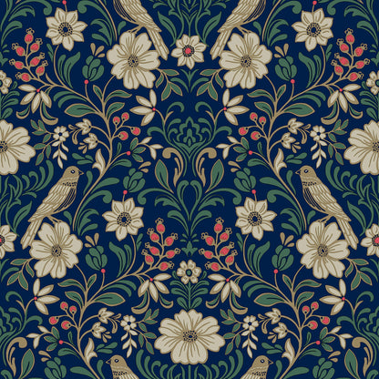 York Wallcoverings Magnolia Home 4 Colette Navy Wallpaper Modern Botanical Blues   - MF4745