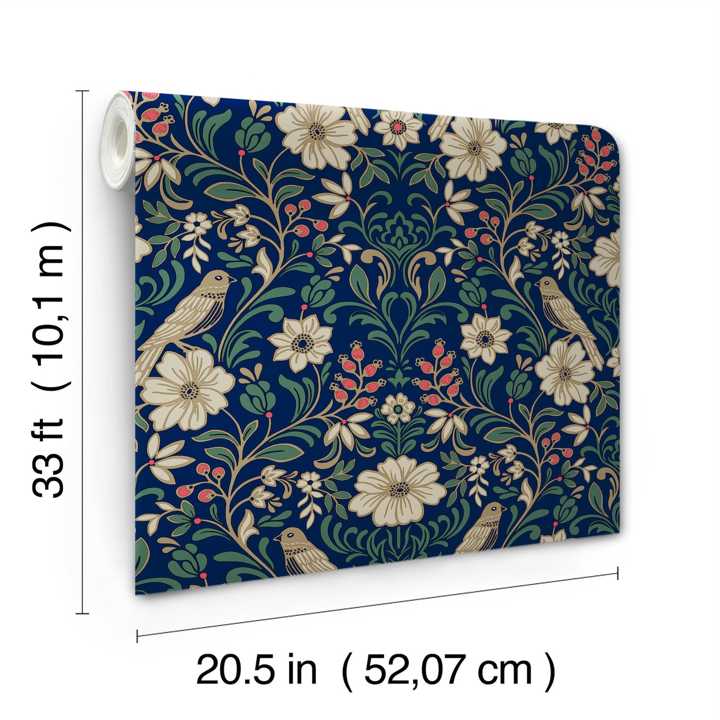 York Wallcoverings Magnolia Home 4 Colette Navy Wallpaper Modern Botanical Blues   - MF4745