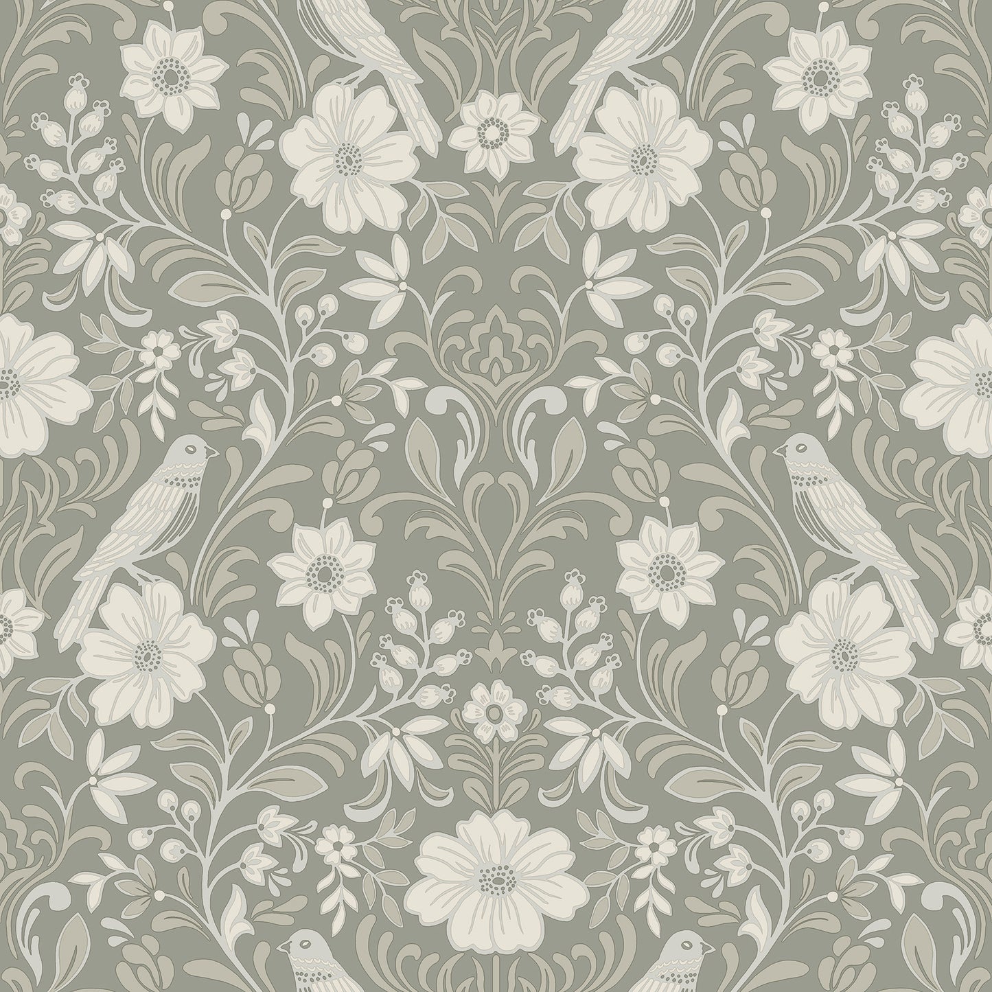 York Wallcoverings Magnolia Home 4 Colette Grey Wallpaper Modern Botanical Greys   - MF4746