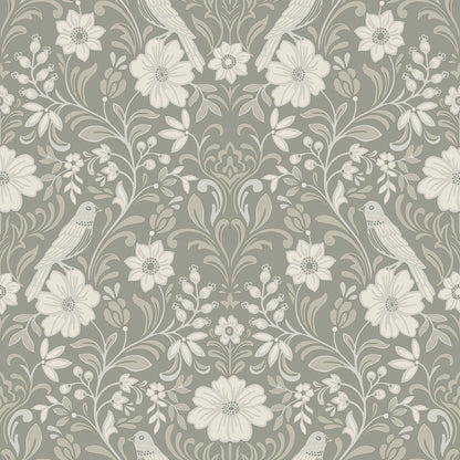 York Wallcoverings Magnolia Home 4 Colette Grey Wallpaper Modern Botanical Greys   - MF4746