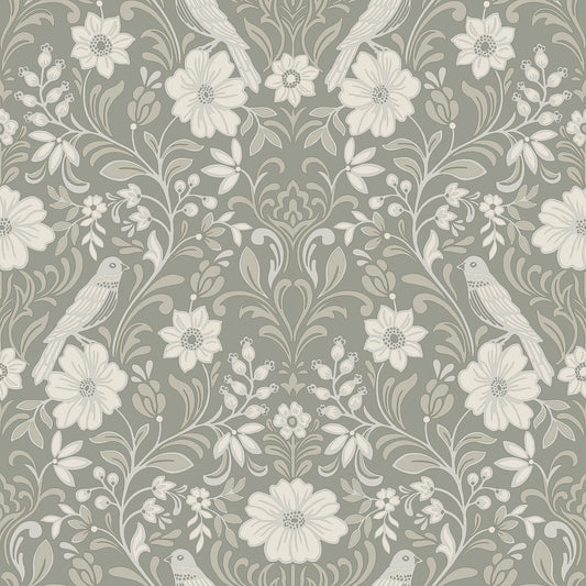 York Wallcoverings Magnolia Home 4 Colette Grey Wallpaper Modern Botanical Greys   - MF4746