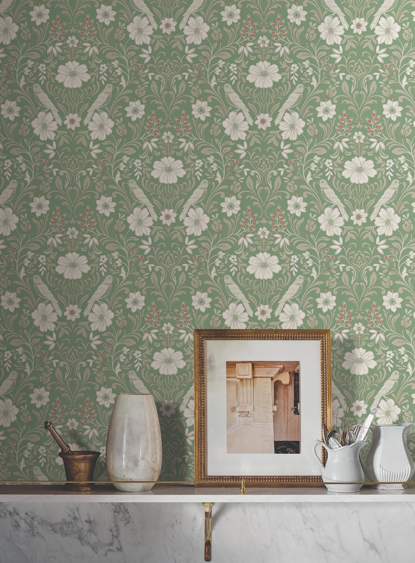 York Wallcoverings Magnolia Home 4 Colette Bright Green Wallpaper Modern Botanical Greens   - MF4747