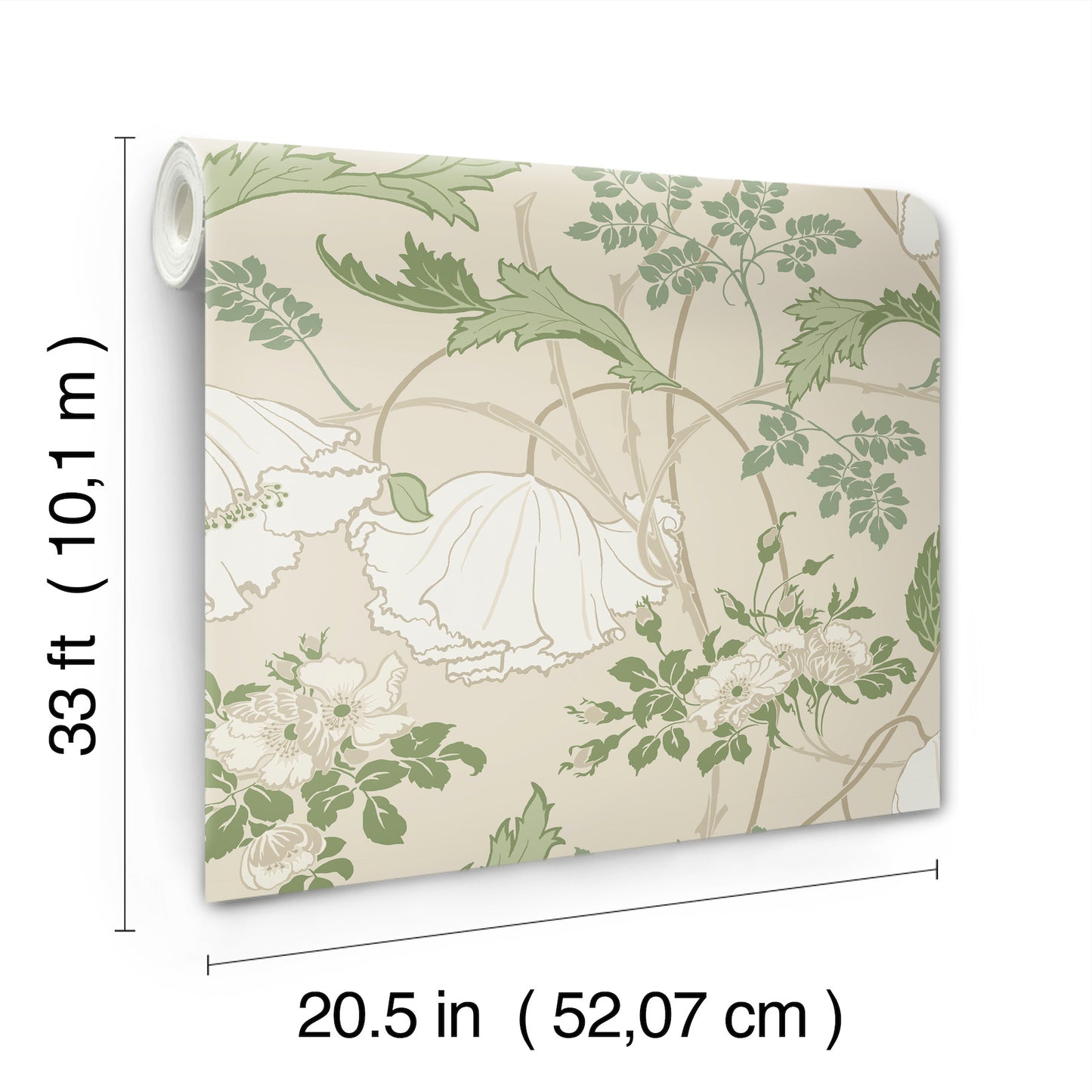 York Wallcoverings Magnolia Home 4 Gwendolyn Ecru and Green Wallpaper Farmhouse Florals Beiges   - MF4751