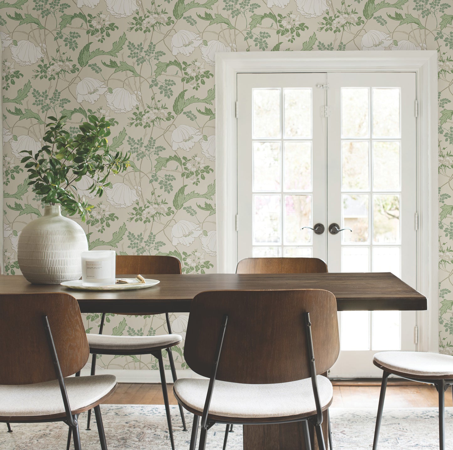 York Wallcoverings Magnolia Home 4 Gwendolyn Ecru and Green Wallpaper Farmhouse Florals Beiges   - MF4751