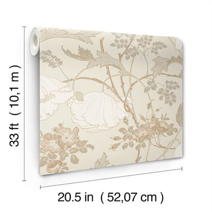 York Wallcoverings Magnolia Home 4 Gwendolyn Florals Farmhouse Beige   - MF4752