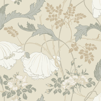 York Wallcoverings Magnolia Home 4 Gwendolyn Ivory and Grey Wallpaper Farmhouse Florals Beiges   - MF4753